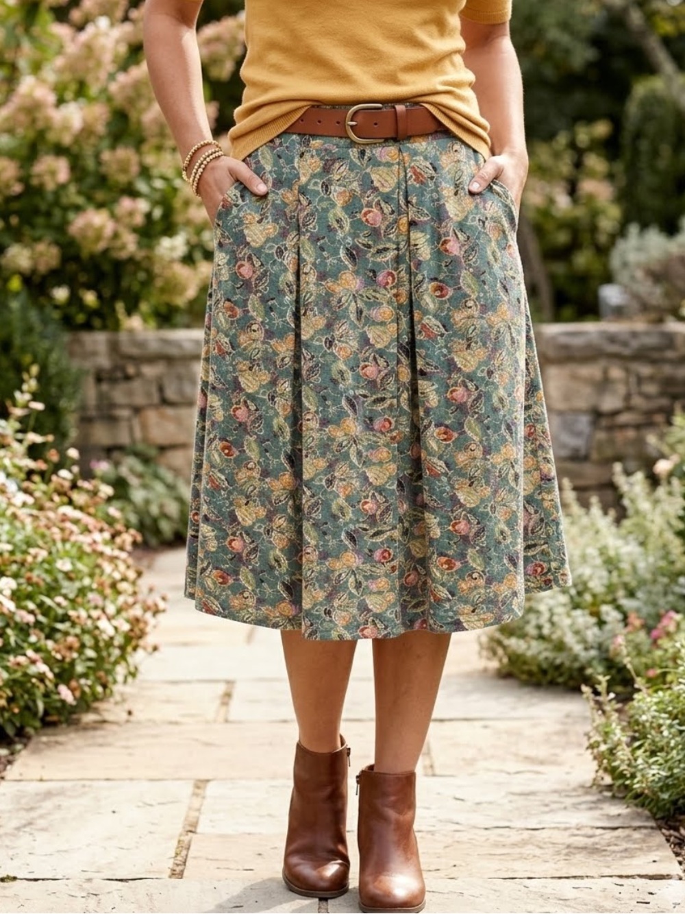 LulaRoe Pleated Floral Midi Skirt Sz XL Modest A Line Goblincore Fairy Farm Rio